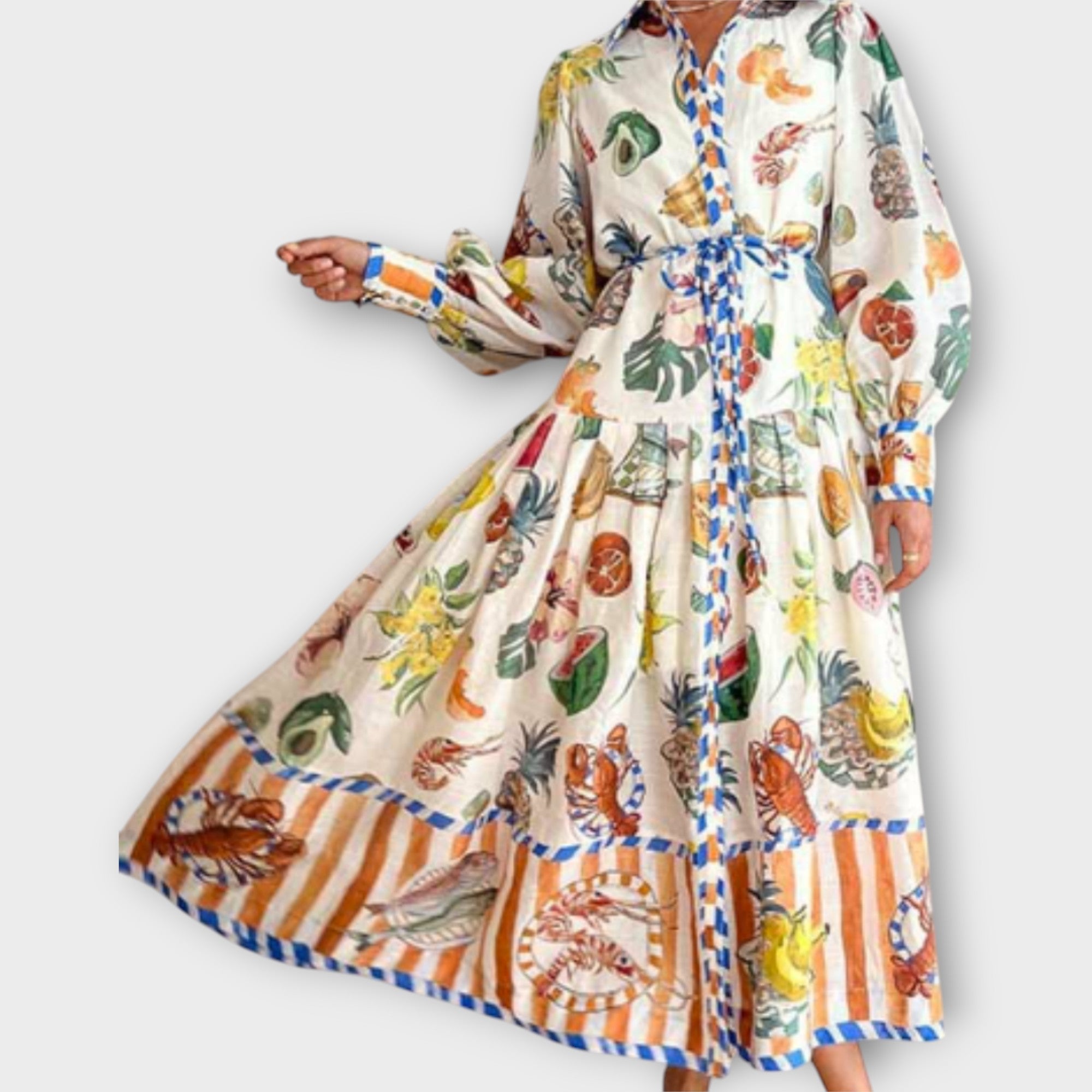 Maxi Šaty s Páskem a Nafouklými Rukávy