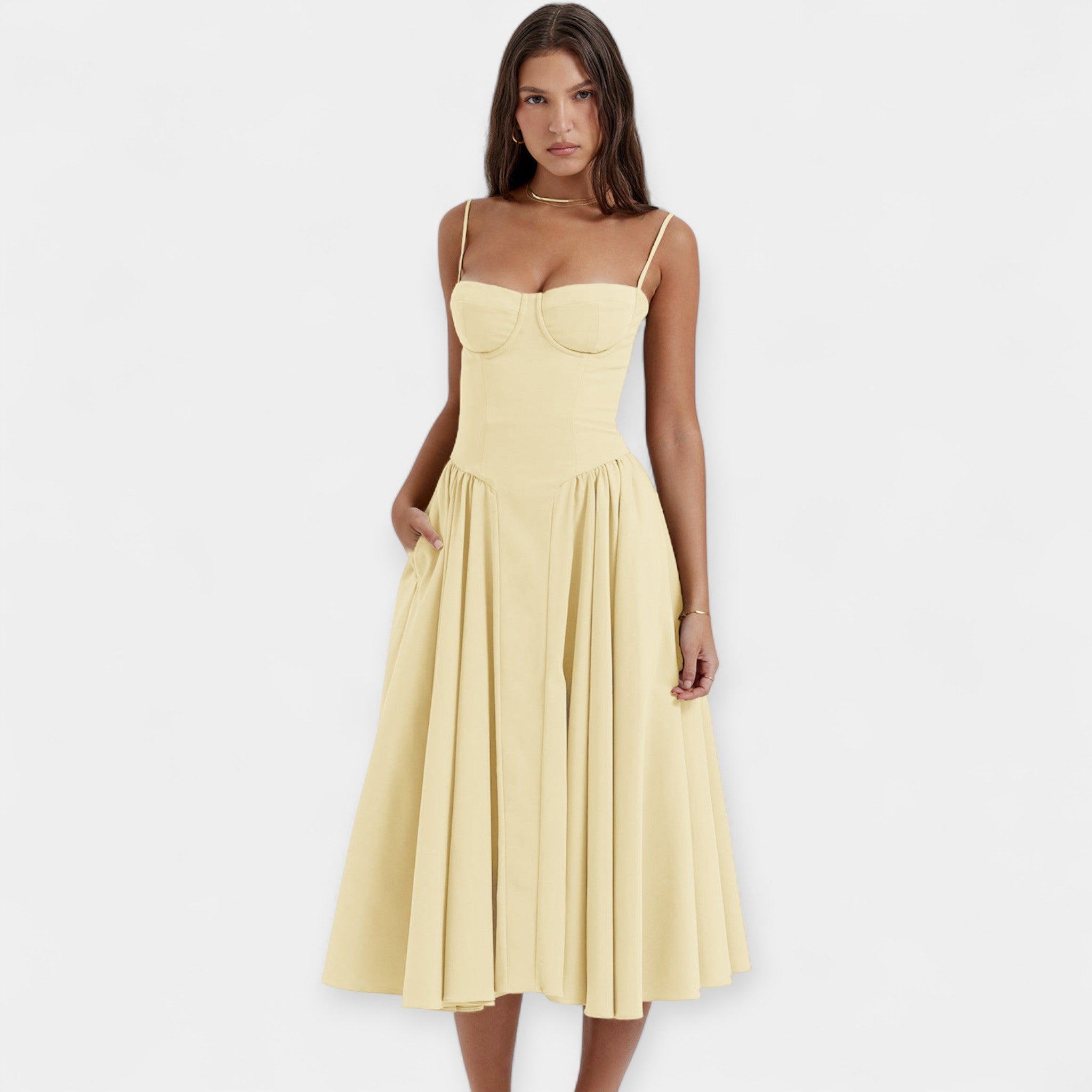 Retro Midi Šaty s Tenkými Ramínky