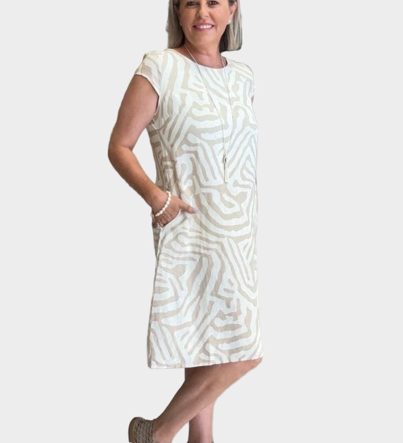 Letní šaty s kulatým výstřihem a krásným vzorem