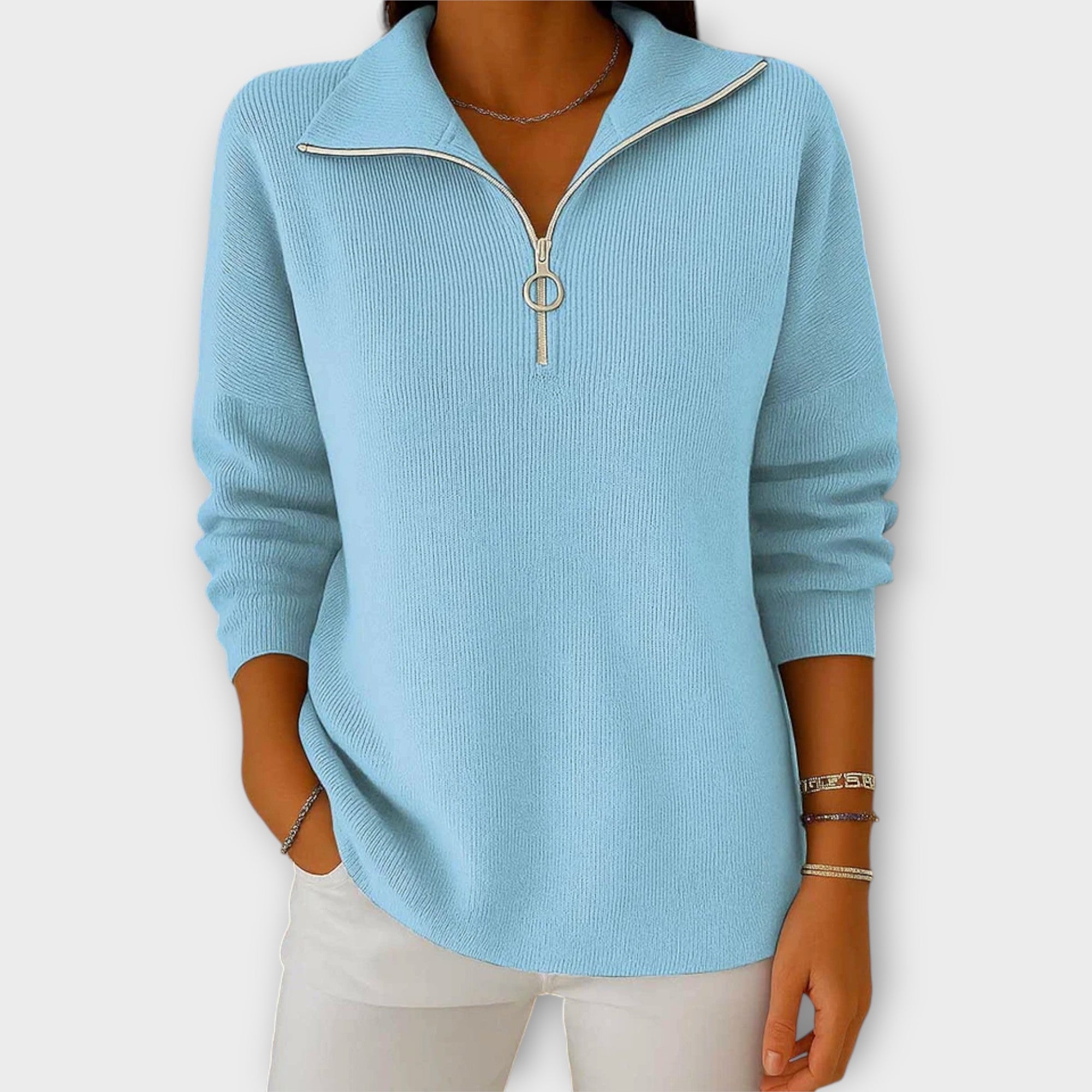 Pletený svetr se zipem a elegantním límcem