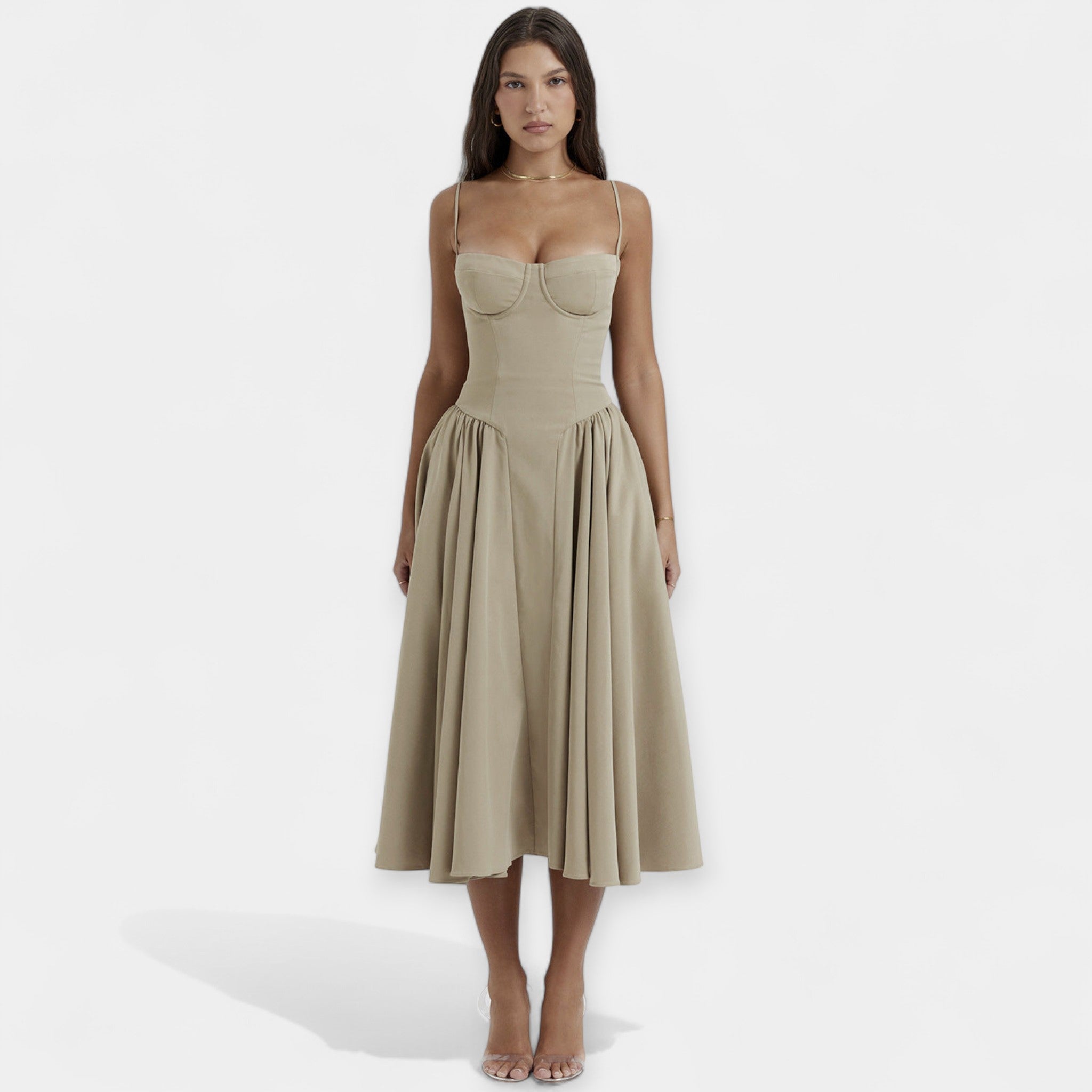 Retro Midi Šaty s Tenkými Ramínky