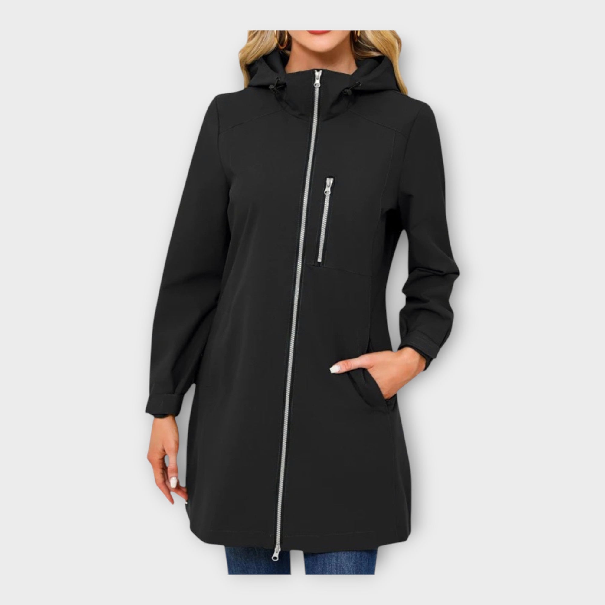 Dlouhá nepromokavá bunda s kapucí