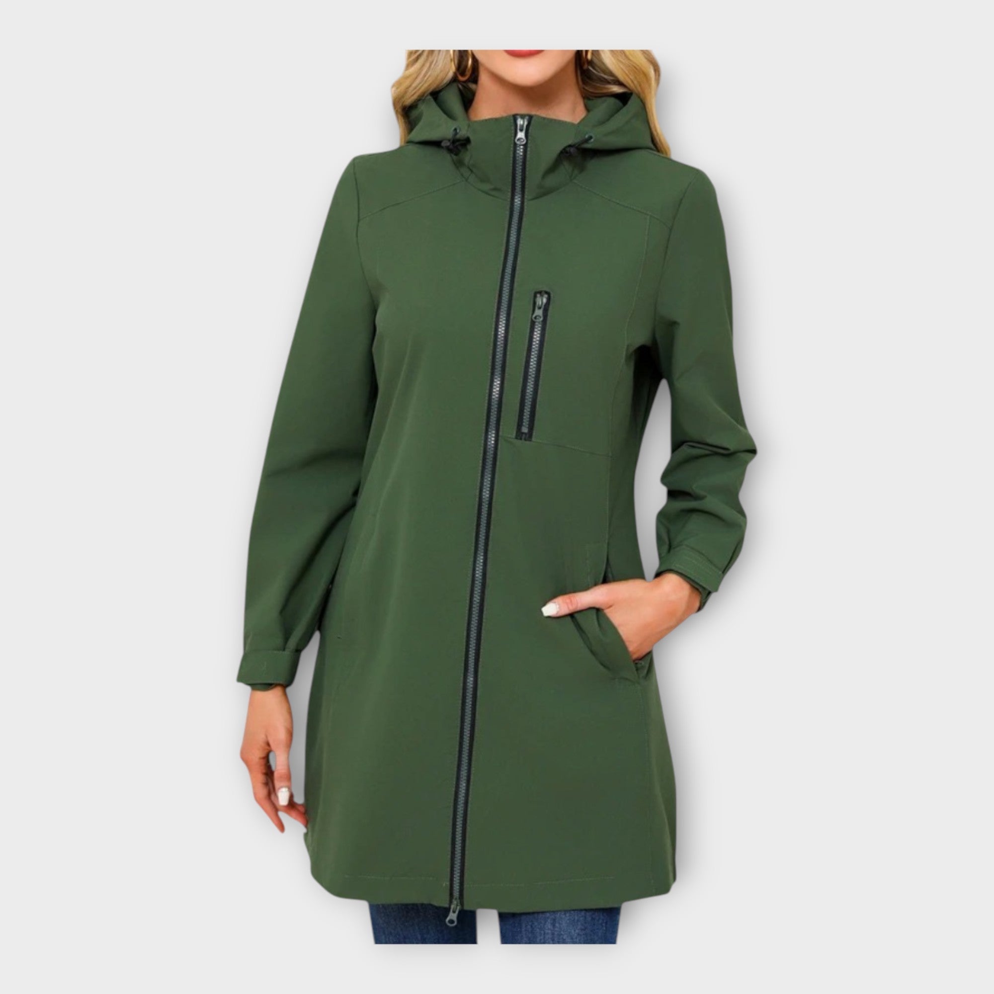 Dlouhá nepromokavá bunda s kapucí