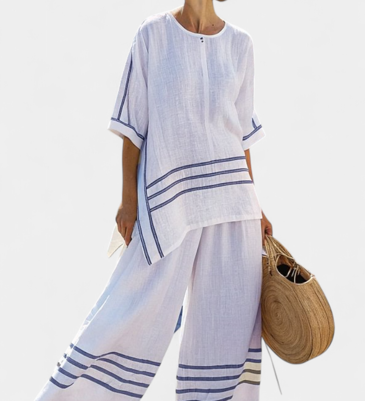 Overal s širokými pruhy a asymetrickým střihem - moderní a pohodlný styl