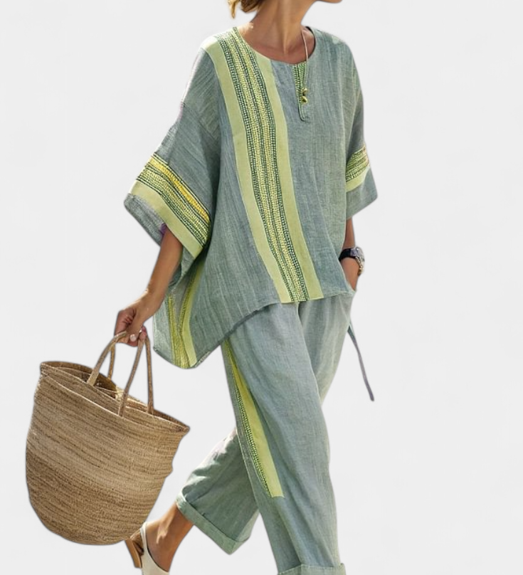 Sada z bambusového lnu s okouzlující levandulí a detaily v žlutém pruhu