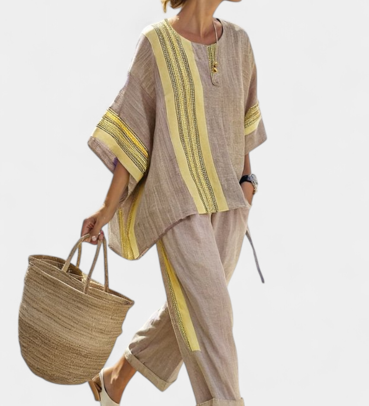 Sada z bambusového lnu s okouzlující levandulí a detaily v žlutém pruhu