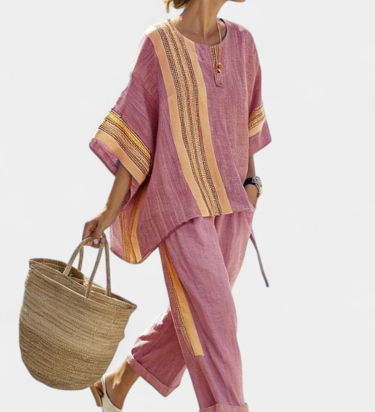 Sada z bambusového lnu s okouzlující levandulí a detaily v žlutém pruhu