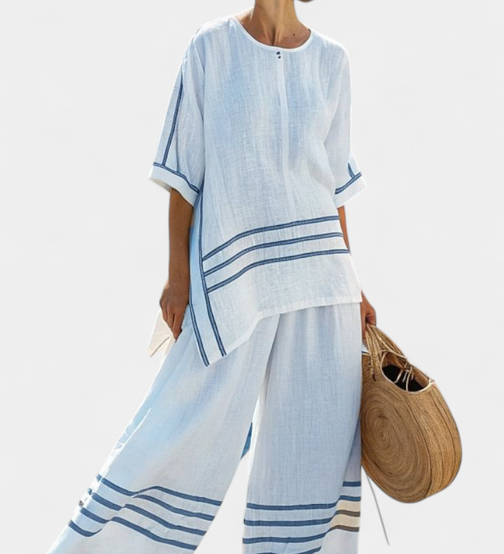 Overal s širokými pruhy a asymetrickým střihem - moderní a pohodlný styl