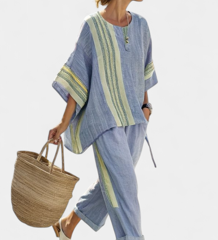 Sada z bambusového lnu s okouzlující levandulí a detaily v žlutém pruhu