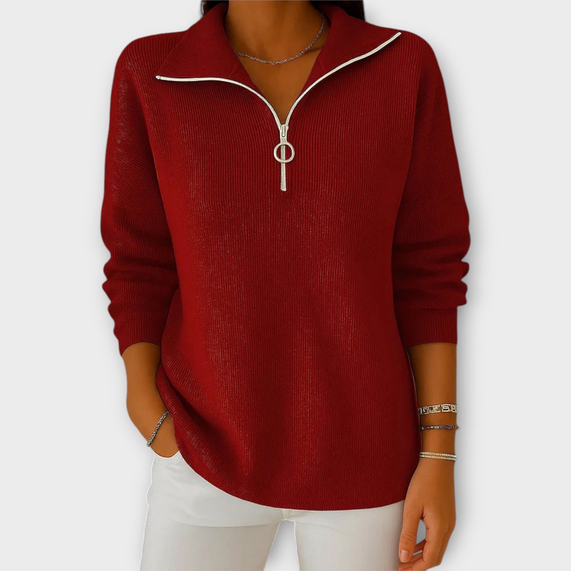 Pletený svetr se zipem a elegantním límcem