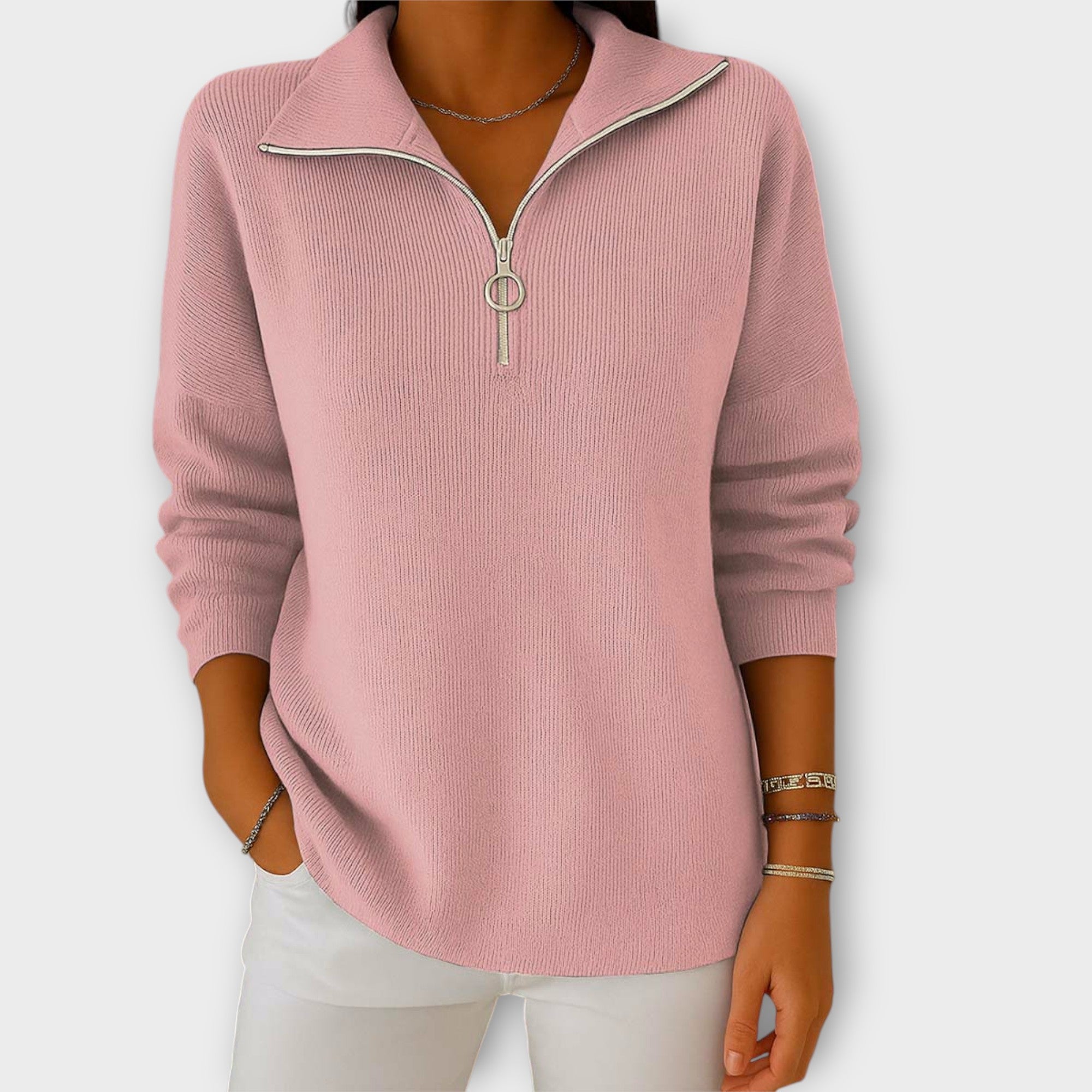 Pletený svetr se zipem a elegantním límcem