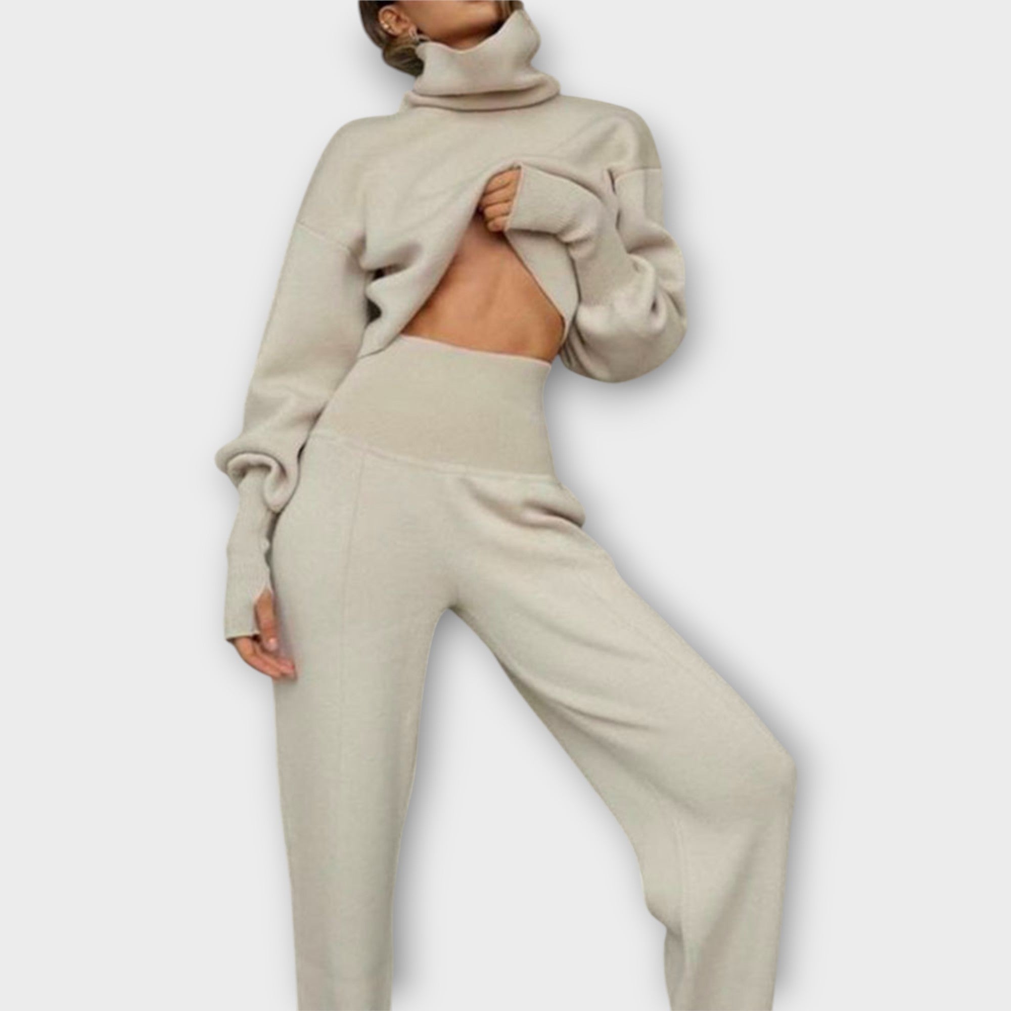 Pletená sada s rolákem a volným střihem